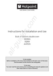 Hotpoint DE89X/1 Instructions For Installation And Use Manual