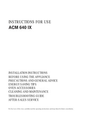 Whirlpool ACM 640 IX Instructions For Use Manual