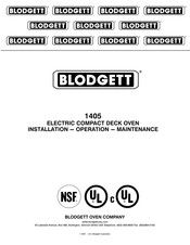 Blodgett 1405 Installation Operation & Maintenance