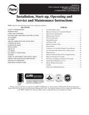 Payne PG96VTA Installation, Start-Up, Operating And Service And Maintenance Instructions