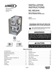 Lennox ML180UHA Installation Instructions Manual