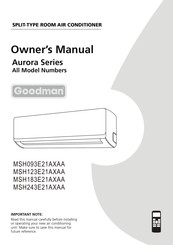Goodman MSH183E21AXAA Owner's Manual