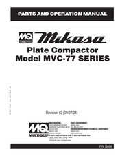 Multiquip Mikasa MVC-77 Series Parts And Operation Manual