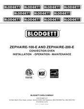 Blodgett ZEPHAIRE-100-E Installation Operation & Maintenance