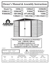 Arrow Storage Products SBVD86A Owner's Manual & Assembly Instructions
