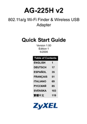 ZyXEL Communications AG-225H V2 Quick Start Manual