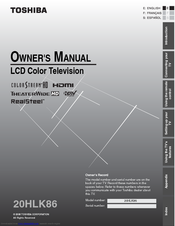 Toshiba TheaterWide 20HLK86 Owner's Manual