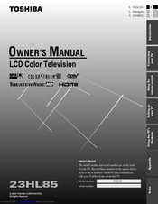 Toshiba TheaterWide 23HL85 Owner's Manual
