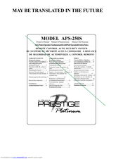 Audiovox Prestige Platinum APS-250-A Owner's Manual