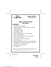 Prestige APS901 - Car Prestige Remote Start Owner's Manual