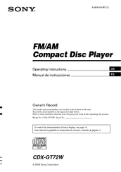 Sony CDX-GT72W - Fm/am Compact Disc Player Operating Instructions Manual