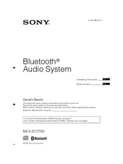 Sony MEXBT2700 - CD Receiver With Bluetooth Hands-Free Operating Instructions Manual