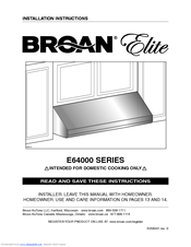 Broan Elite E64000 SERIES Installation Instructions Manual