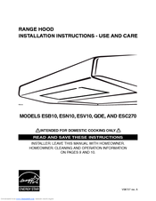 Broan ESV10 Installation Instructions & Use And Care