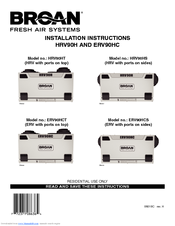Broan HRV90HT Installation Instructions Manual