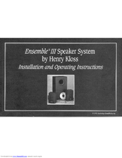Cambridge Soundworks Ensemble III Installation And Operating Instructions Manual