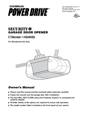 Chamberlain POWER DRIVE PD210D Owner's Manual
