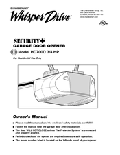 Chamberlain Whisper Drive Security+ HD700D Owner's Manual