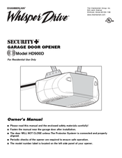 Chamberlain Whisper Drive Security+ HD900D Owner's Manual