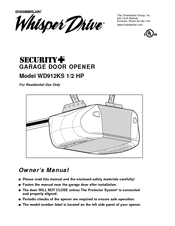 Chamberlain Whisper Drive Security+ WD912KS Owner's Manual