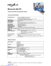 Devolo MicroLink 56k PCI Technical Specifications
