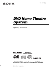 Sony BRAVIA DAV-HDX465 Operating Instructions Manual