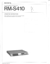 Sony RM-S410 - System Remote Controller Operating Instructions Manual