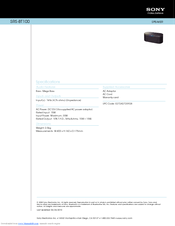 Sony SRSBT100 - Bluetooth Stereo Speakers Specifications