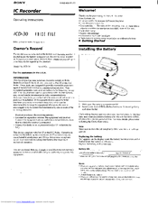 Sony ICD-30 Operating Instructions Manual