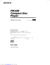 Sony CDX-C660 - Fm/am Compact Disc Player Operating Instructions Manual