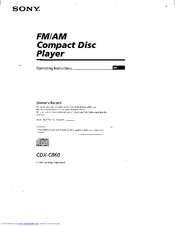 Sony CDX-C860 - Fm/am Compact Disc Player Operating Instructions Manual
