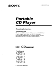 Sony D-EJ615 - Portable Cd Player Operating Instructions Manual