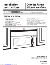 Frigidaire FFMV162L W Installation Instructions Manual