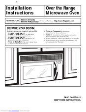 Frigidaire FMV157GS - Microwave Installation Instructions Manual