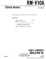 Sony RM-V10A Primary Service Manual