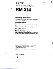 Sony RM-X14 Operating Instructions Manual