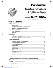Panasonic BLPA100KTA - HD-PLC ETHERNET ADAPT.2PK Operating Instructions Manual