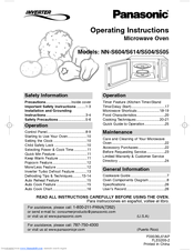 Panasonic NNS604WF - MICROWAVE - 1.2 CUFT Operating Instructions Manual