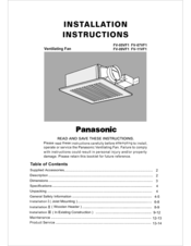 Panasonic FV-07VF1 Installation Instructions Manual