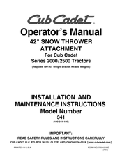 Cub Cadet 190-341-100 Installation And Maintenance Instructions Manual