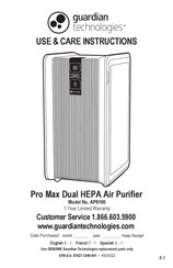 Guardian Pro Max Dual HEPA Use & Care Instructions Manual