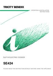 Tricity Bendix SE424V Operating & Installation Instructions Manual