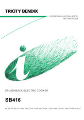 Tricity Bendix SPLASHBACK SB416 Operating & Installation Instructions Manual