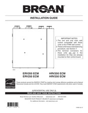 Broan HRV200TE Installation Manual