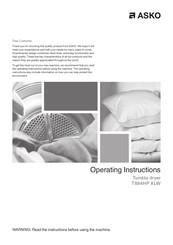 Asko T884XLHPW Operating Instructions Manual