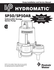 Pentair Pool Products HYDROMATIC SP50 Installation And Service Manual