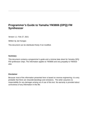 Yamaha YM3806 Programmer's Manual