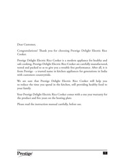 Prestige Delight Rice Cooker PRWO 1.8-2 Manual