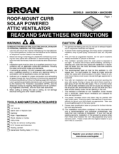 Broan ROOF-MOUNT CURB SOLAR POWERED ATTIC VENTILATOR 355CSOBK Instructions Manual