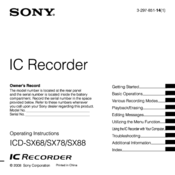 Sony ICD-SX78 Operating Instructions Manual
